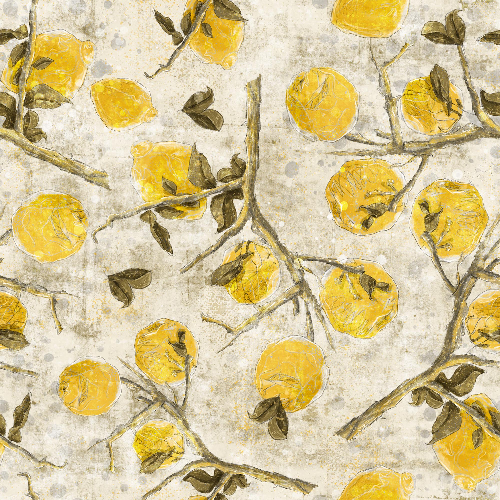 Vintage Lemon Branch Botanical Fabric — original design