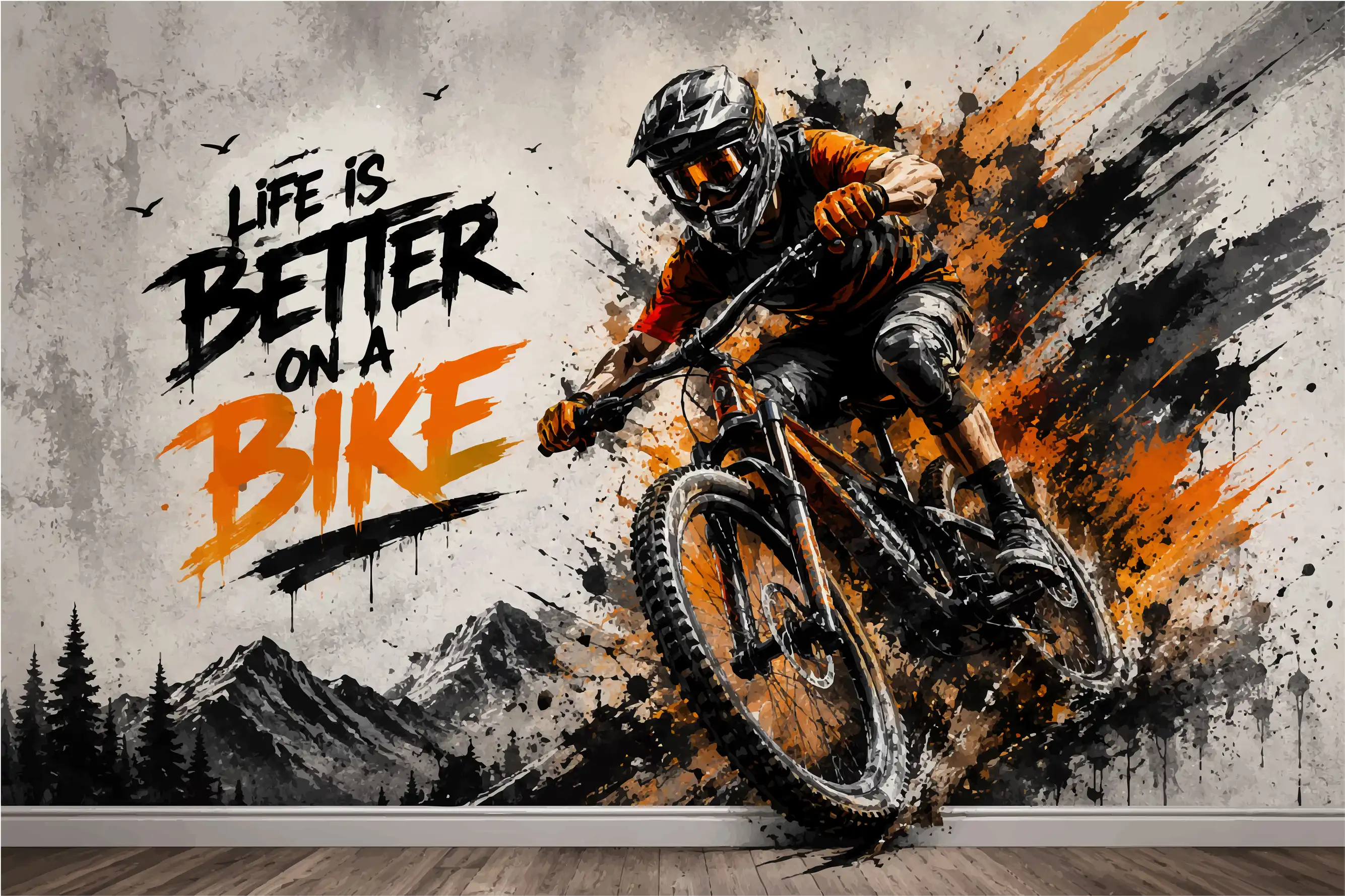 Wall murall biker riding motorcycle — original design